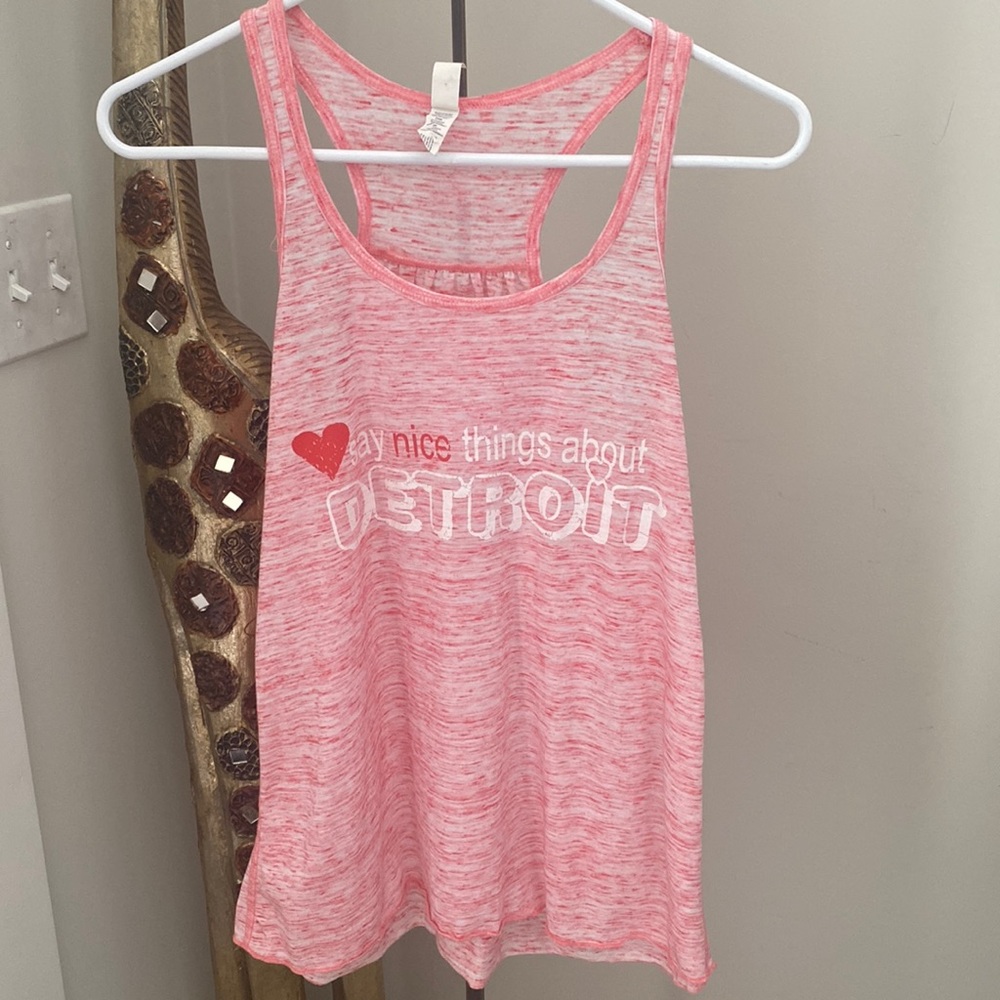 Bella Say Nice Things About Detroit Racerback Graphic Tank Top Pink Womens XS